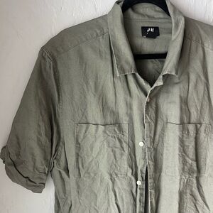 H&M Sage Green Casual Linen Shirt
